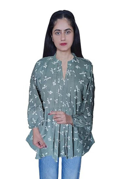 Band Box Pleated Zinc Printed Shirt for Women