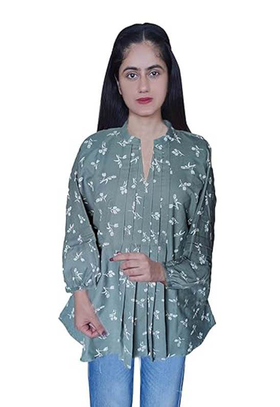 Band Box Pleated Zinc Printed Shirt for Women